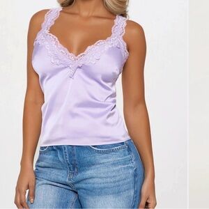 Fashion Nova Lavender Lace Satin Camisole